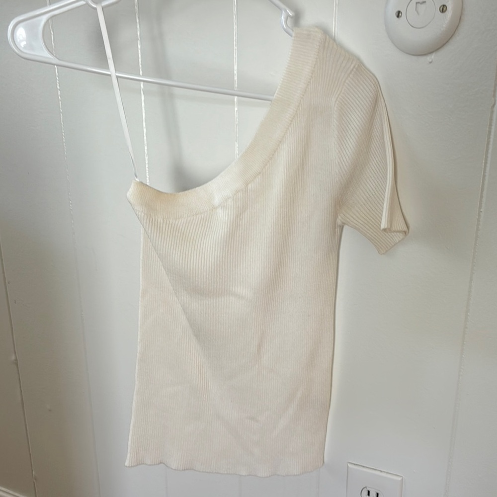 Cream One-Shoulder Ribbed Top